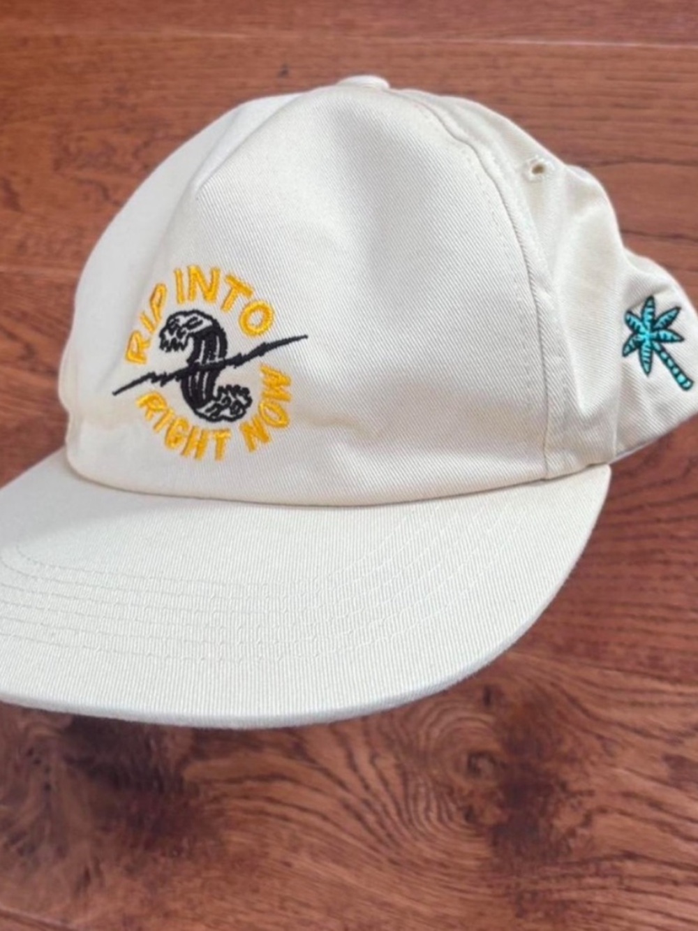 Cream Embroidered 'Rip Into Right Now' Cap